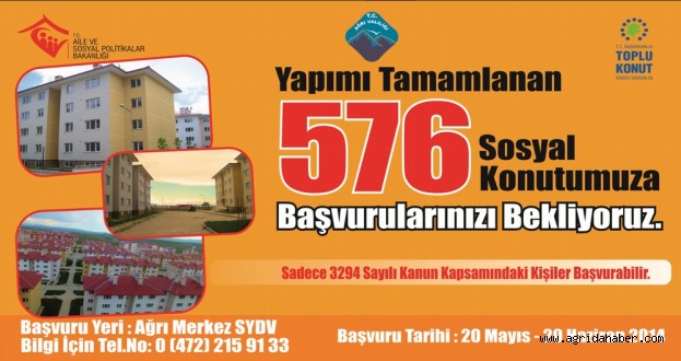 Ağrı'da Sosyal Konut Başvuruları Başladı
