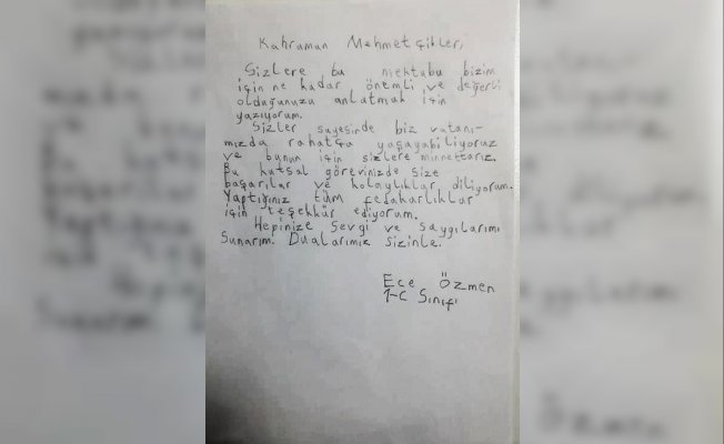 Erzurumlu Minik Ece’den Mehmetçiğe duygulandıran mektup