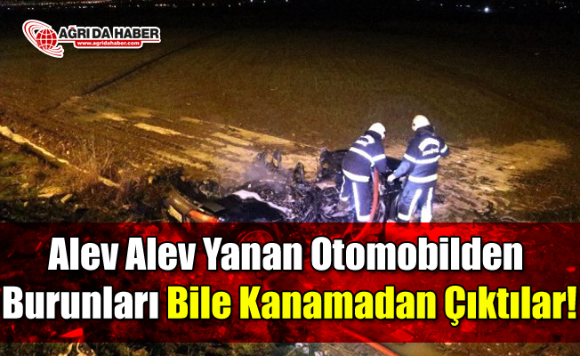 Alev Alev Yanan Otomobilden Burunları Bile Kanamadan Çıktılar!