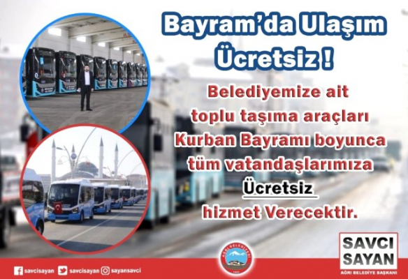 Ağrı’da Bayram Günü Ulaşım Ücretsiz