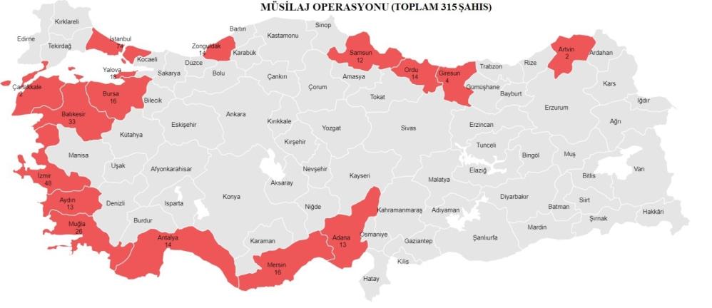 KOM ekiplerince suç örgütlerine yönelik sahil şeridindeki illerde “Müsilaj” operasyonu