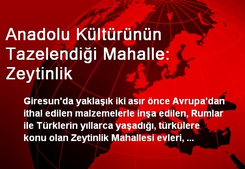 Anadolu Kültürünün Tazelendiği Mahalle: Zeytinlik Anadolu Kültürünün Tazelendiği Mahalle: Zeytinlik