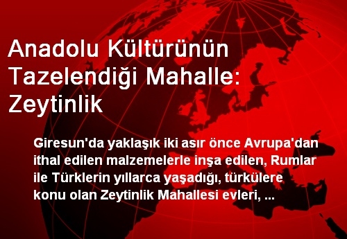 Anadolu Kültürünün Tazelendiği Mahalle: Zeytinlik