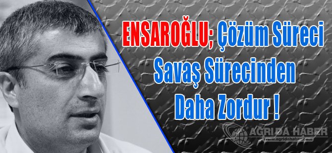 ENSAROĞLU; Çözüm Süreci  Savaş Sürecinden Daha Zordur!