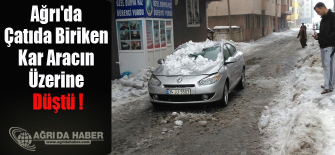 Ağrı'da Çatıda Biriken Kar Aracın Üzerine Düştü