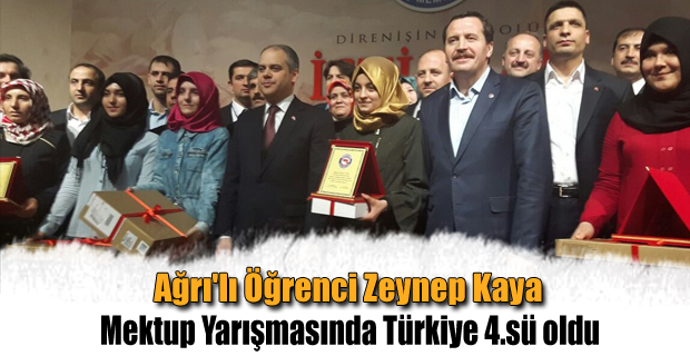 Ağrı'lı Öğrenci Zeynep Kaya Mektup Yarışmasında Türkiye 4.sü oldu