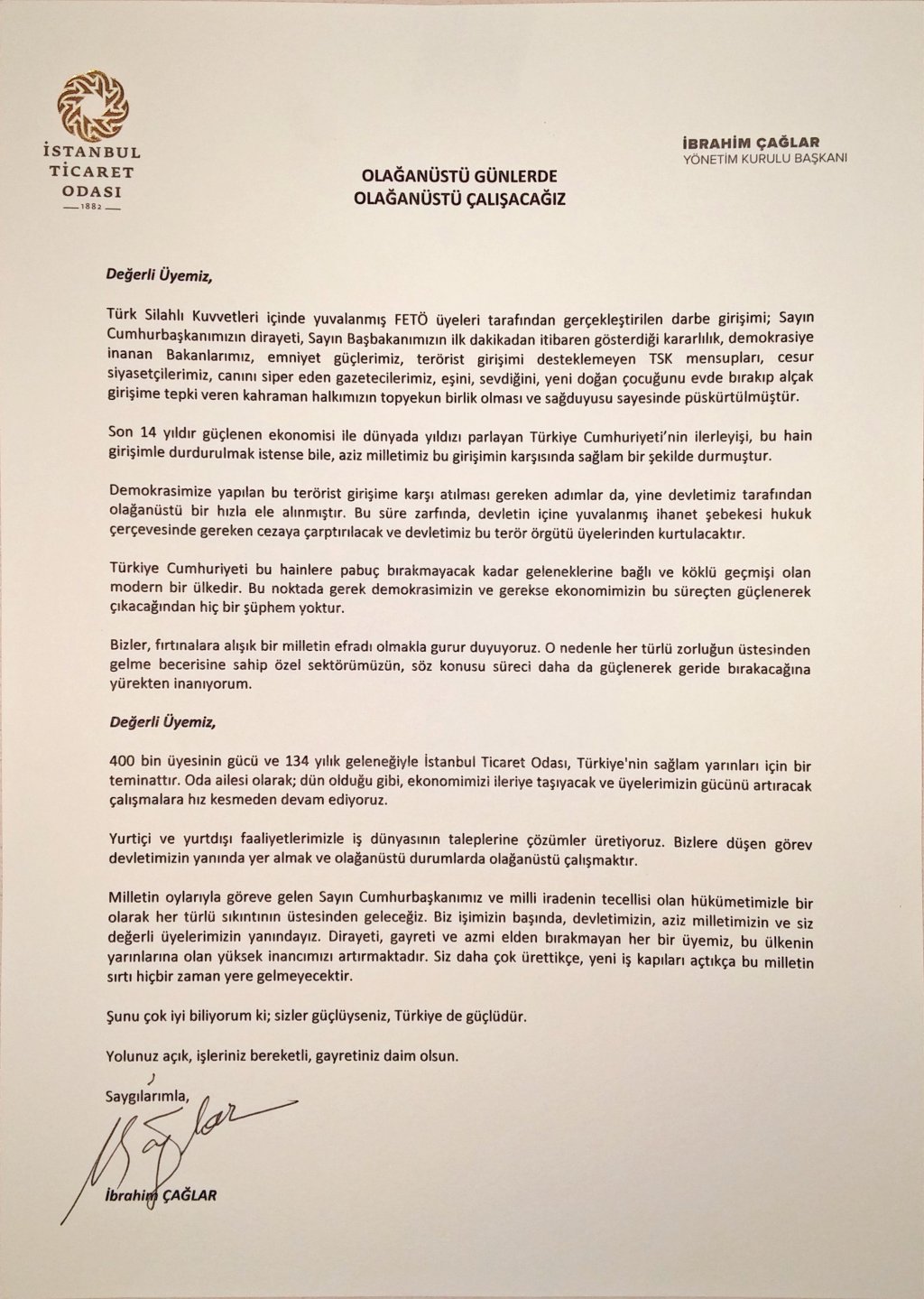 İtodan Üyelerine Milli Birlik Ve Ülke İçin Üretim Çağrısı