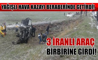 Ağrı'da Zincirleme Trafik Kazası! 3 İran Aracı Birbirine Girdi!