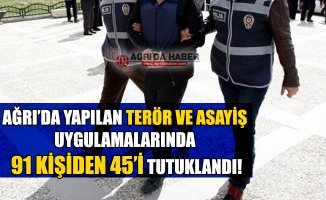 Ağrı'da Terör ve Asayiş Uygulamalarında 91 Kişiden 45'i Tutuklandı