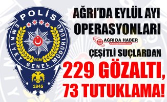 Ağrı İl Emniyet Müdürlüğü Eylül Ayı Çalışmaları! Toplamda 229 Gözaltı!