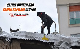 Ağrı'da Çatıda Biriken Kar Vatandaşların Ekmek Kapıları Oldu