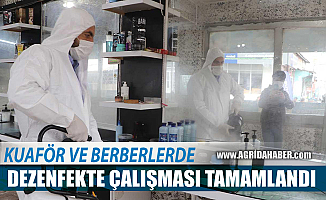 Ağrı Belediyesi kuaför ve berber salonlarında dezenfekte yaptı