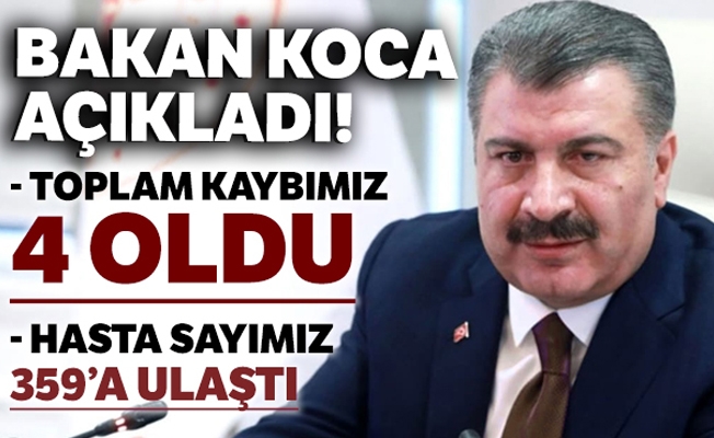Bakan Fahrettin Koca: Toplam kaybımız 4, vaka sayısı 359 oldu