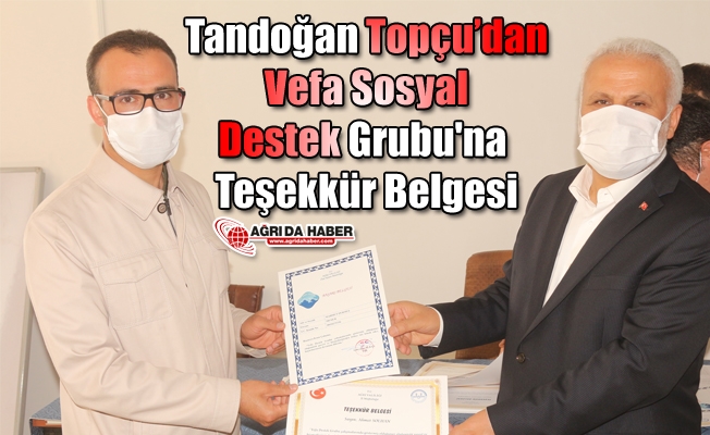 Tandoğan Topçudan Vefa Sosyal Destek Grubu#039;na Teşekkür Belgesi