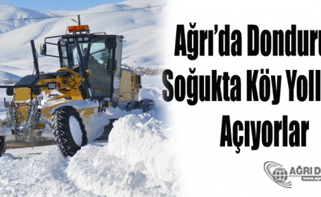 Ağrı İl Özel İdaresi ekipleri Dondurucu soğukta köy yollarını açıyorlar